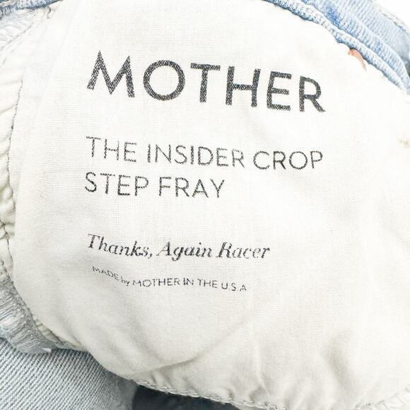 Mother Superior The Insider Crop Fray Thanks, Again Racer Denim Jeans Size 24 - Picture 10 of 11